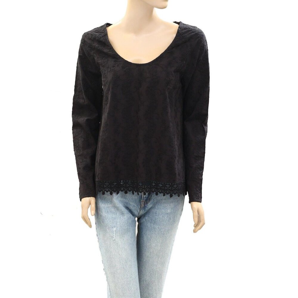 Odd Molly Anthropologie Embroidered Blouse Top Floral Crochet Cotton S-1 274840
